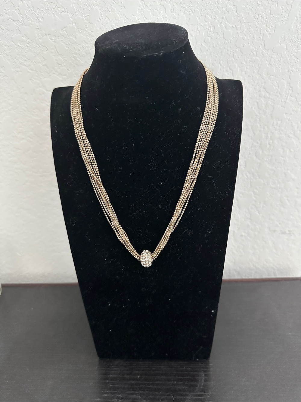 Gold Multi-Strand Beaded Necklace with Crystal Accent